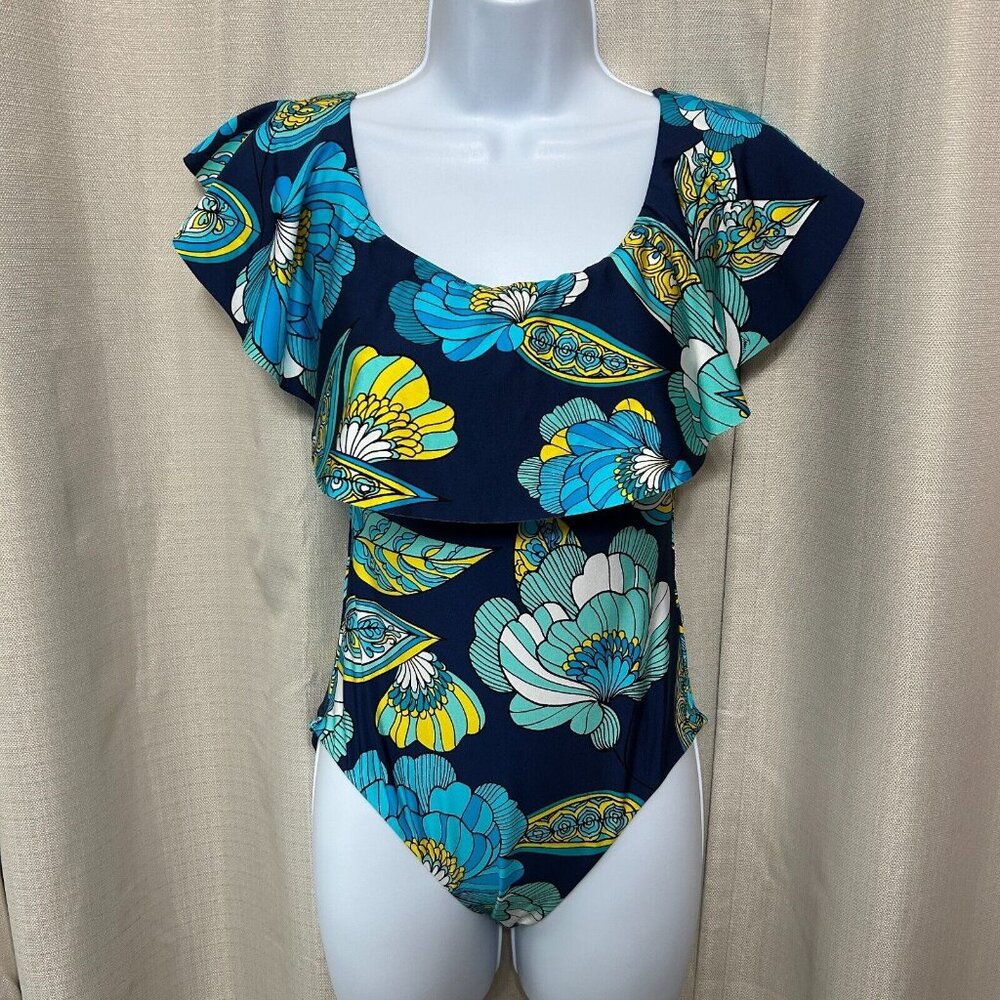 Trina Turk Pirouette Off Shoulder Ruffle One Piece Swimsuit Women's Size 4 NWT